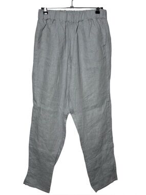 LINENFOX Pants Large Linen Trouser Gray High Rise Pull On Lagenlook Lagom Lux